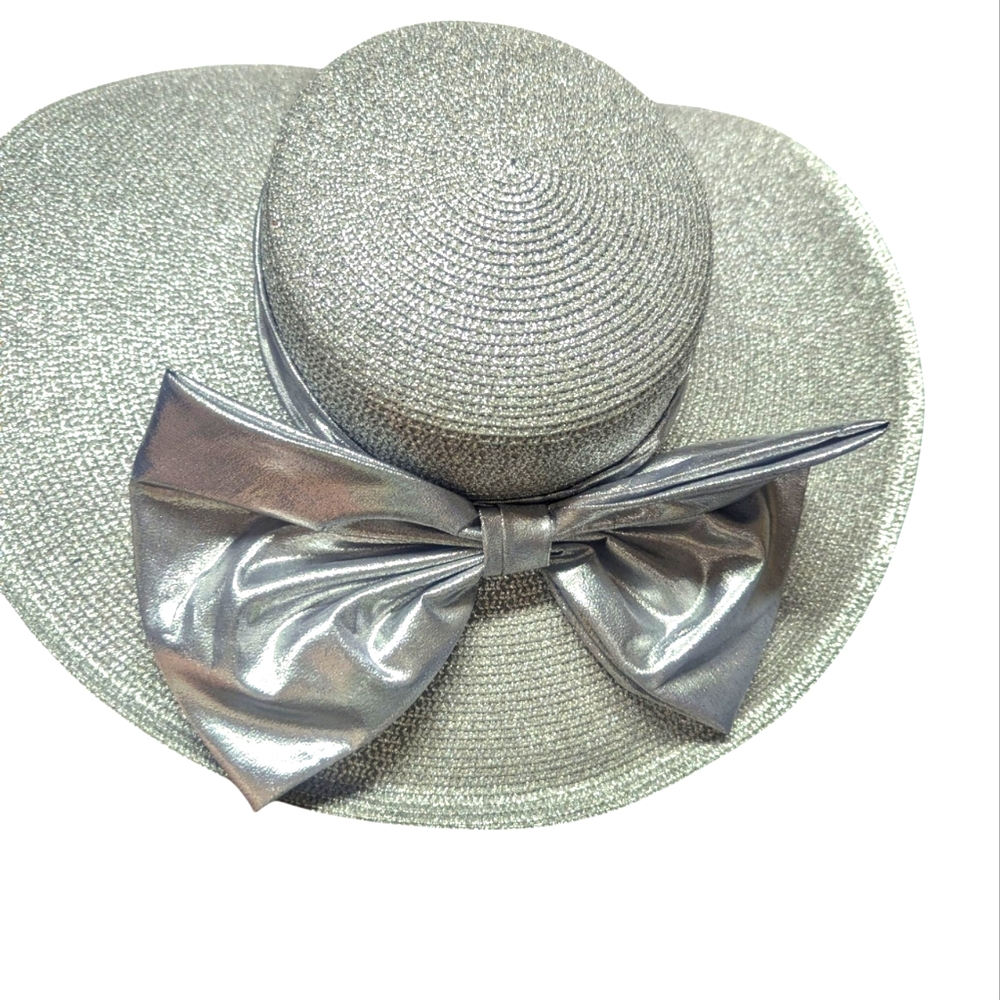 Vintage Derby hat Joe Bill Miller  Silver Metallic With Big Bow